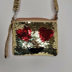 Gold Heart Smiley Face Crossbody Purse Girls 8L X 6H X .25W